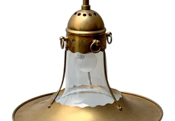Arts & Crafts Brass Pendant with Glass Shade, 1900s